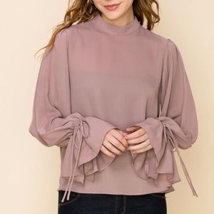 Hyfve Mock Neck  Mauve color Self tie Balloon Sleeves